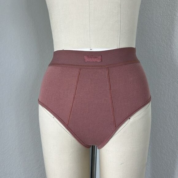 SKIMS Cotton Ribbed High Waist Elastic Band Patch Logo Panty - Picture 1 of 6